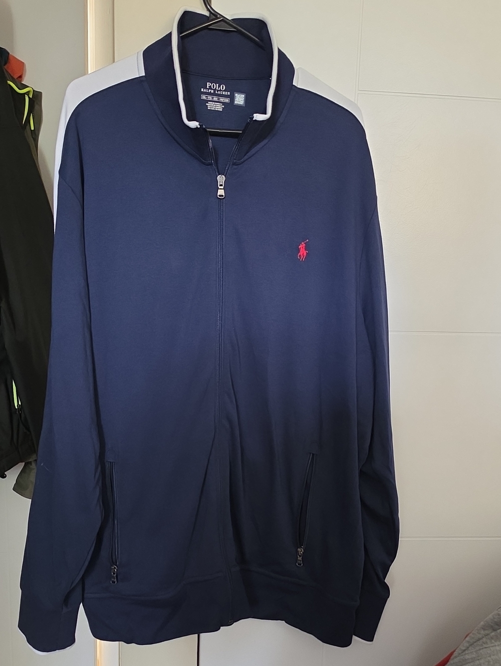 Polo by Ralph Lauren Navy Track Jacket with White Shoulder Panels and Red Pony